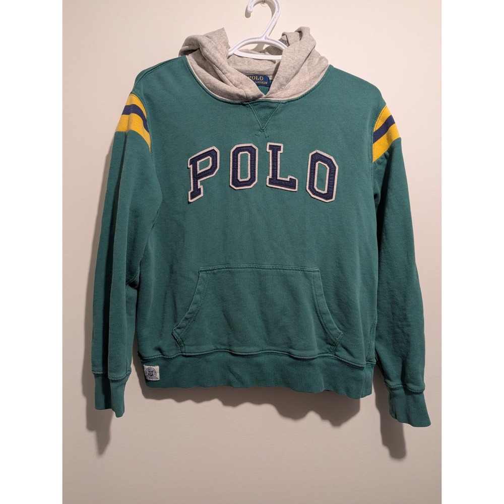 Boys Youth Polo Ralph Lauren Pullover‎ Hoodie POLO Green GRAY BLUE SIZE Large